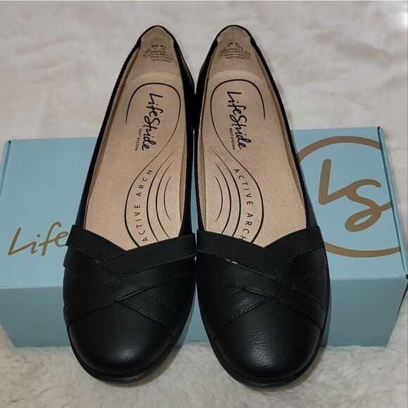 NIB LifeStride Northern Black Slip-on Flat Shoes w Active Arch Tech Size 9.5 - Picture 3 of 14